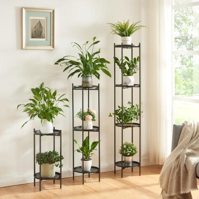 Set 3 suporturi pentru plante Tuusula din metal negru, design modern