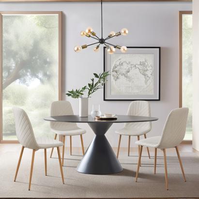 Set 4 scaune dining tapițate bej Köfering, picioare aspect lemn