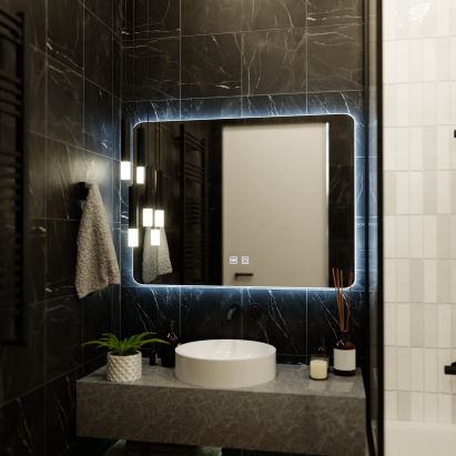 Oglinda LED pentru baie ARTEA 80x60 cm, touch, dezaburire, dimabila