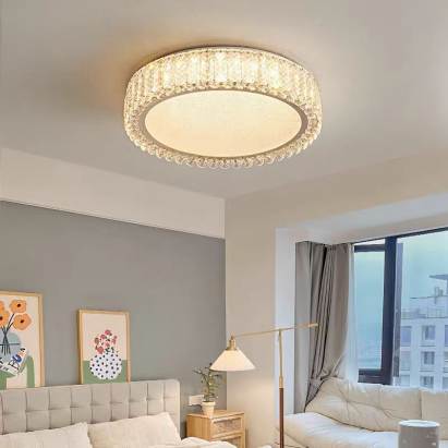 Lustra LED cu telecomanda si cristal LLC152/500CH 59W, 50cm, Cerc, lumina Rece/Calda/Neutra, Dimabila, Auriu