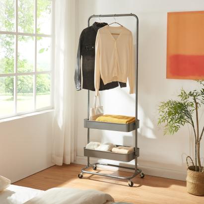 Suport de haine mobil Kumad cu 2 coșuri reglabile, gri închis