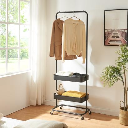 Cuier mobil cu rafturi reglabile Kumad, negru, 175x58x36 cm