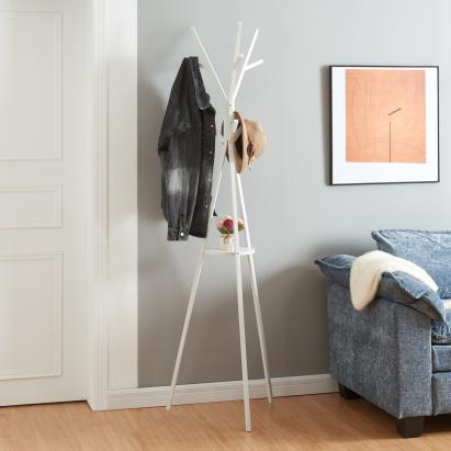 Cuier tip pom Edet alb cu poliță, 179x48x48 cm, metal