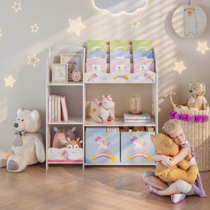 Kinderregal Lysekil 100x93x30 cm mit Einhorn Motiv [en.casa]