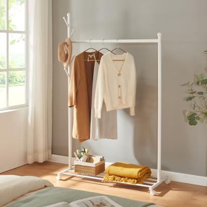 Cuier mobil cu roți și raft pentru haine Snåsa, alb, 170x105x43 cm