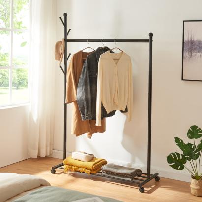 Cuier mobil cu roți și raft pentru pantofi Snåsa, negru, 170x105x43 cm