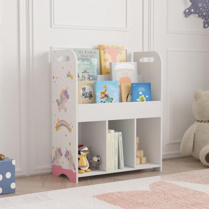 Kinderregal Røyrvik 75x62x29 cm mit Einhorn Motiv [en.casa]
