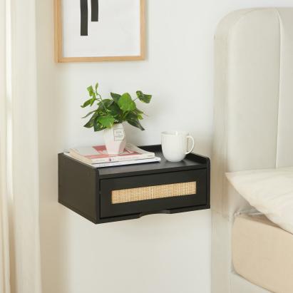 Wandregal Ljuredsø mit Schublade 40x30x16,5 cm Schwarz [en.casa]