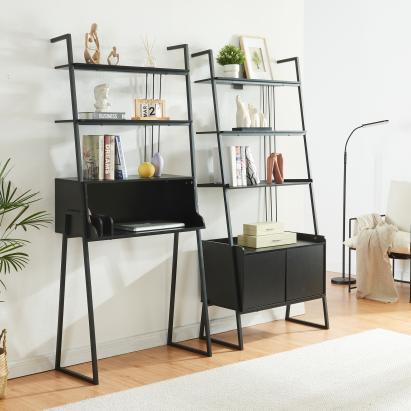 Möbelset Storfjord 2-tlg. 1x Schreibtisch, 1x Leiterregal mit Schrank [en.casa]