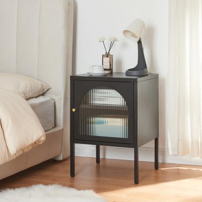 Noptieră metalică Karlskrona cu sticlă striată, negru mat, 60 cm