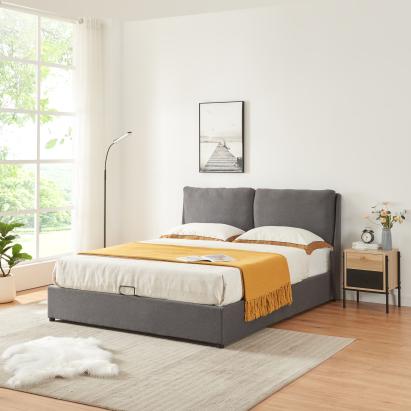 Pat tapițat Lunner 160x200 cm cu ladă de depozitare, gri închis