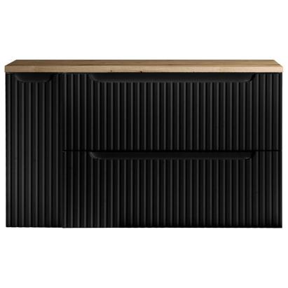 Dulap baie suspendat cu blat Skelbolu 100 cm, negru si stejar