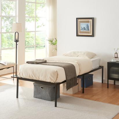 Pat metalic single Vardo 90x200 cm, negru, din otel [en.casa]