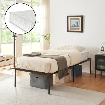 Pat metalic Vardo 90x200 cm cu saltea inclusă, negru, en.casa