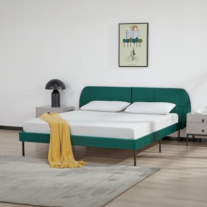 Pat tapițat Porvoo din catifea 160x200 cm, verde închis, cu somieră