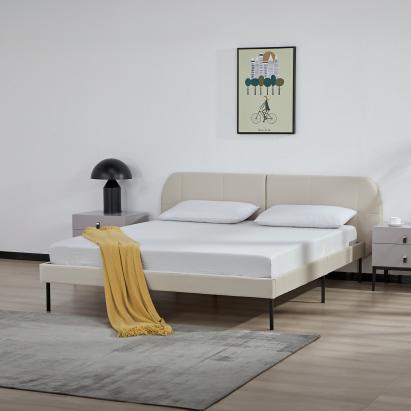 Pat tapițat Porvoo din catifea, 160x200 cm, bej, cu somieră