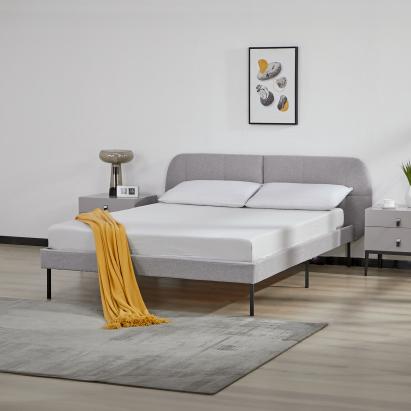 Pat tapițat Porvoo 140x200 cm gri cu somieră și tăblie confortabilă