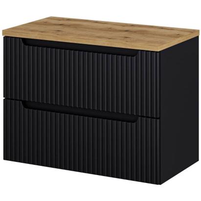 Dulap baie suspendat cu blat 80 cm, negru și stejar, 2 sertare