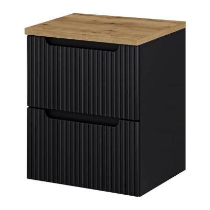 Masca lavoar suspendata Skelbolu 50 cm, negru cu stejar, 2 sertare