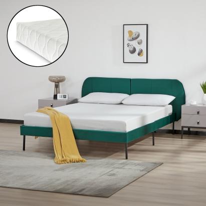 Pat tapițat Porvoo 140x200 cm verde închis cu saltea inclusă