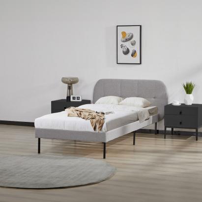 Pat tapițat Porvoo 90x200 cm gri cu somieră inclusă, [en.casa]