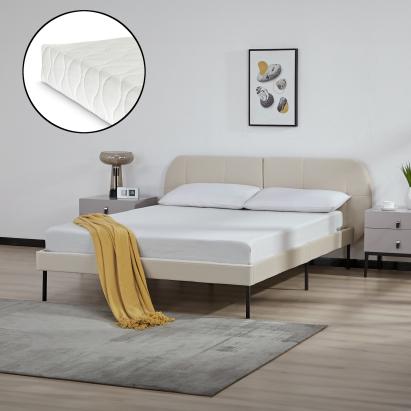 Pat tapitat Porvoo cu saltea, catifea bej, 140x200 cm