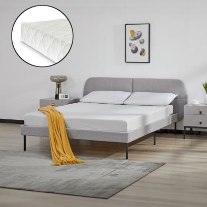 Pat tapițat Porvoo 140x200 cm cu saltea inclusă, textil gri