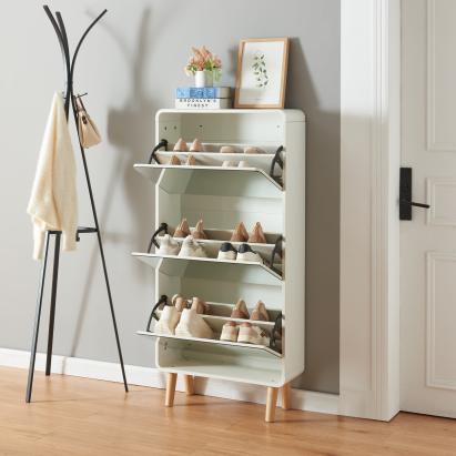 Pantofar alb Aure cu 3 clape, oglindă și spațiu pentru 12 perechi