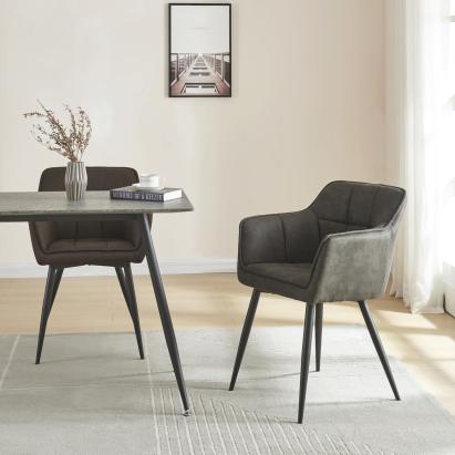 Set 2 scaune dining Birmingham, gri închis, cu cotiere