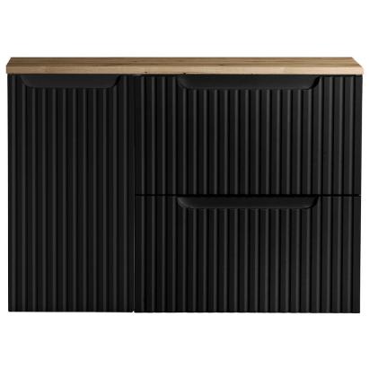 Dulap baie suspendat cu blat 80 cm, negru și stejar, Skelbolu