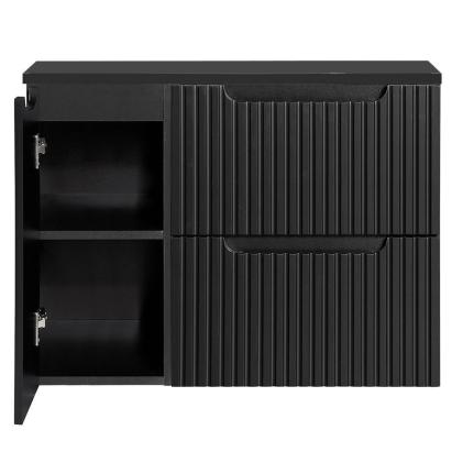 Dulap baie suspendat 80 cm negru cu 2 sertare si usa Skelbolu