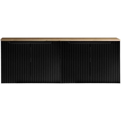 Dulap baie suspendat pentru lavoar dublu, 4 uși, 160 cm, negru cu stejar