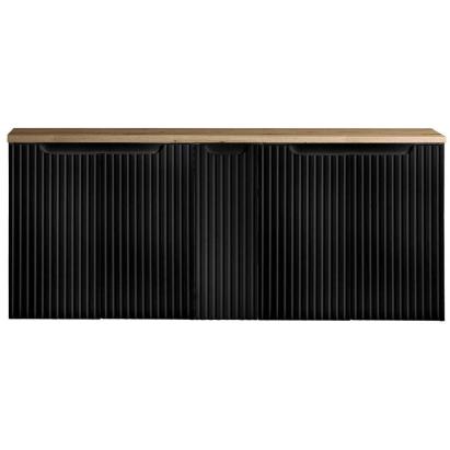 Dulap baie pentru lavoar dublu Skelbolu, 5 uși, 140 cm, negru și stejar