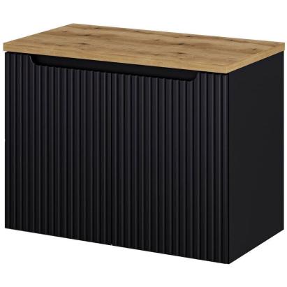 Masca lavoar suspendata Skelbolu 80 cm, negru cu aspect stejar