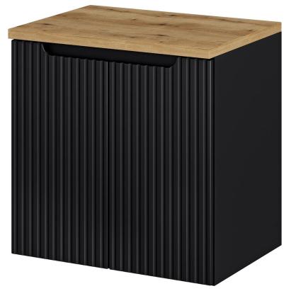 Dulap suspendat pentru lavoar Skelbolu, 60 cm, negru cu aspect stejar
