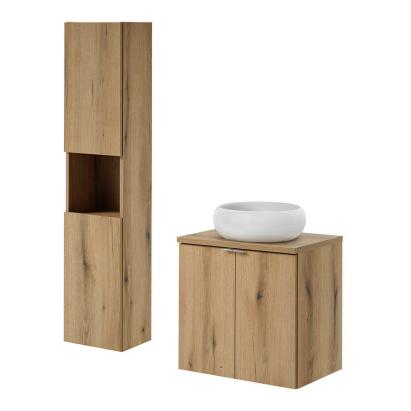 Set mobilier baie 60 cm Skelbolu cu lavoar și coloană, stejar