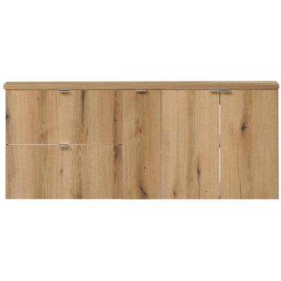 Dulap dublu suspendat pentru lavoar 140 cm, 3 uși și 2 sertare, stejar