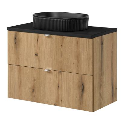 Dulap baie suspendat cu lavoar Skelbolu 80 cm, stejar și negru
