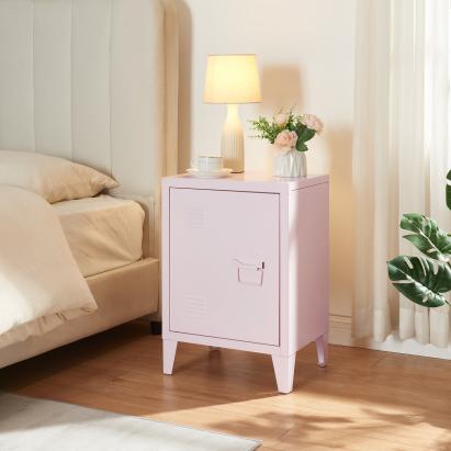 Noptieră metalică roz Inari cu ușă și raft interior, 57 x 40 x 30 cm