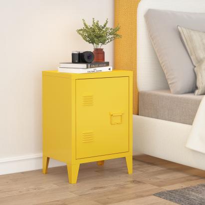 Noptieră metalică Inari galbenă cu ușă și raft interior, 57 x 40 x 30 cm