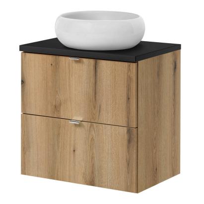 Dulap baie suspendat cu lavoar ceramic si 2 sertare, 60 cm, stejar/negru