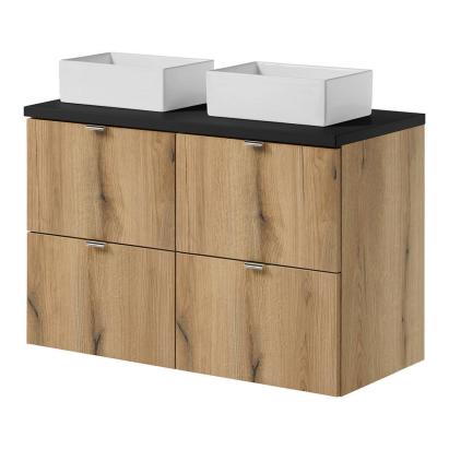 Lavoar dublu suspendat Skelbolu 100 cm, aspect stejar si negru