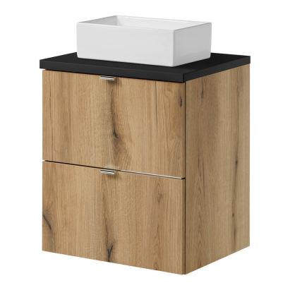 Dulap baie suspendat cu lavoar Skelbolu 50 cm, stejar si negru