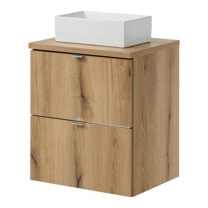 Masca lavoar suspendata 50 cm cu lavoar ceramic, aspect stejar