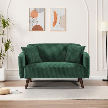 Canapea 2 locuri Midt verde din cord, 132x70x80,5 cm, [en.casa]