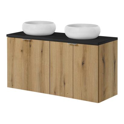 Dulap baie suspendat cu lavoar dublu 120 cm, stejar și negru