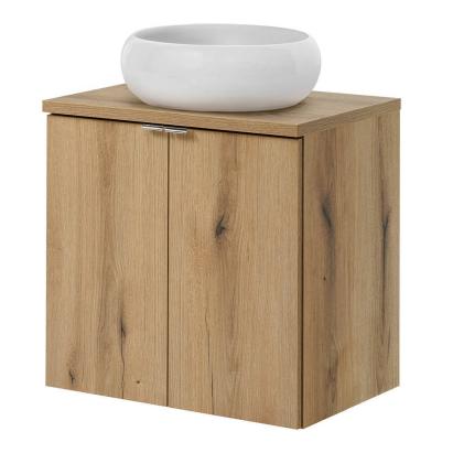 Dulap baie suspendat cu lavoar ceramic Skelbolu 60 cm, stejar