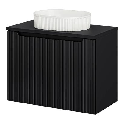Dulap baie suspendat cu lavoar ceramic, 2 usi, 80 cm, negru