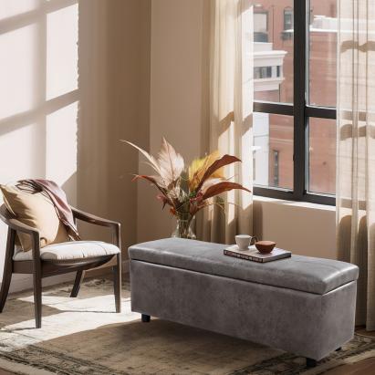 Banchetă tapițată cu spațiu de depozitare Bukit, gri, 118x37x43 cm