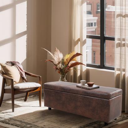 Bancheta cu spatiu de depozitare Bukit, maro, 118x37x43 cm